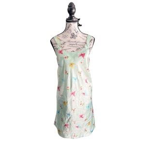 Y2K Mint Satin Butterfly Slip Dress • Pastel Floral Print • Size Medium